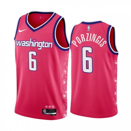 Camiseta Hombre NBA Washington Wizards Kristaps Porzingis 6 2022-23 City Edition Rosa Flor De Cerezo Swingman